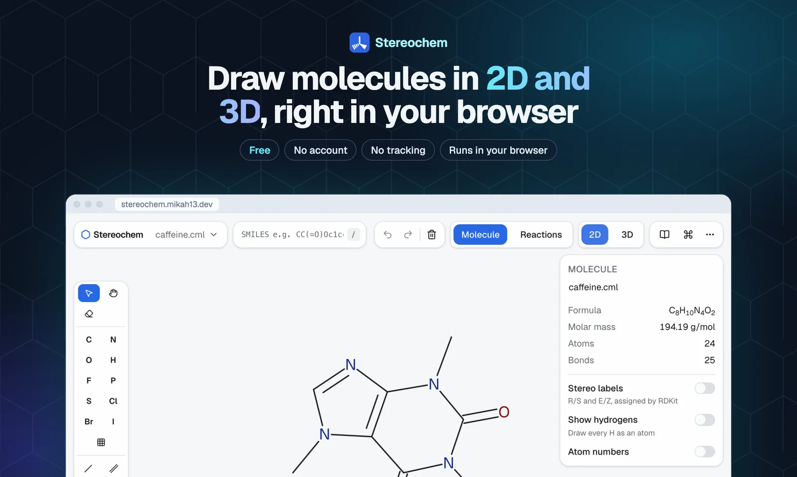 Stereochem — a browser workspace for drawing and exploring molecules